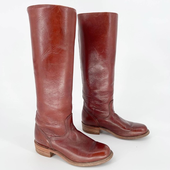Frye Shoes - Frye Vintage Brown Red Amber Leather Knee High Campus Riding Boot Women's 6.5